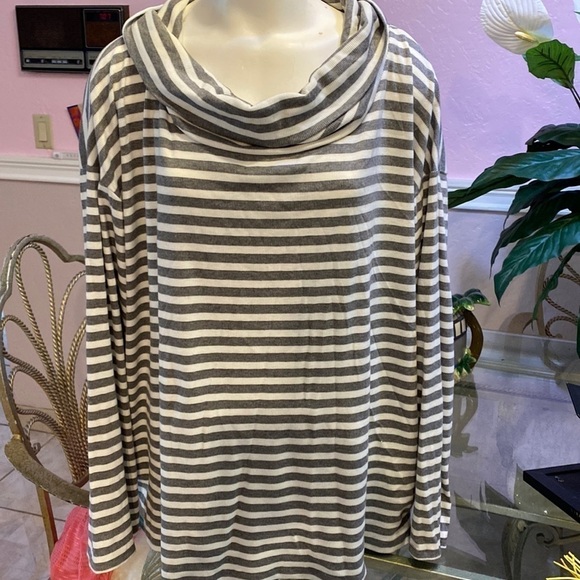 F Liz Claiborne gray stripe long sleeve cowl neck plus size knit top 3X - Picture 1 of 3